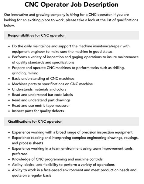 cnc machine operator description|cnc operator job description sample.